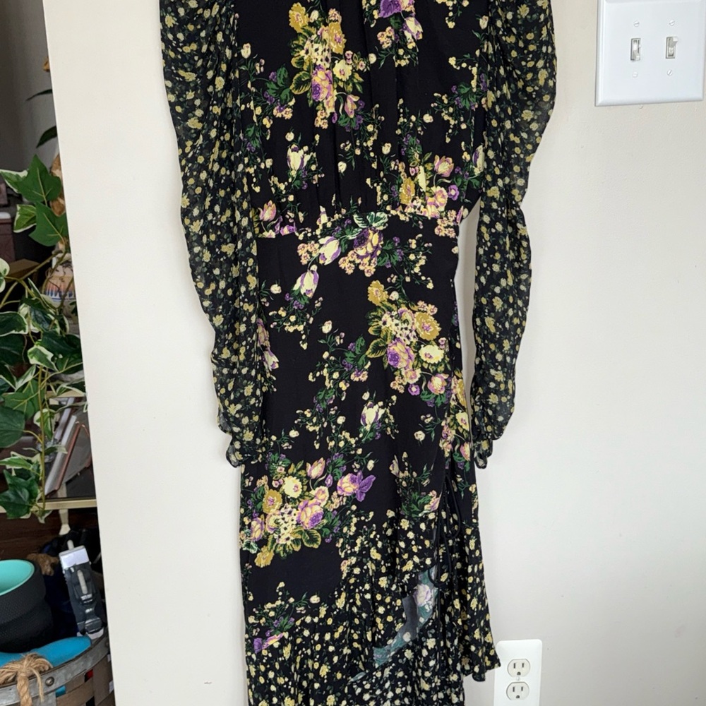 For Love And Lemons Black Floral Asymmetrical Dress